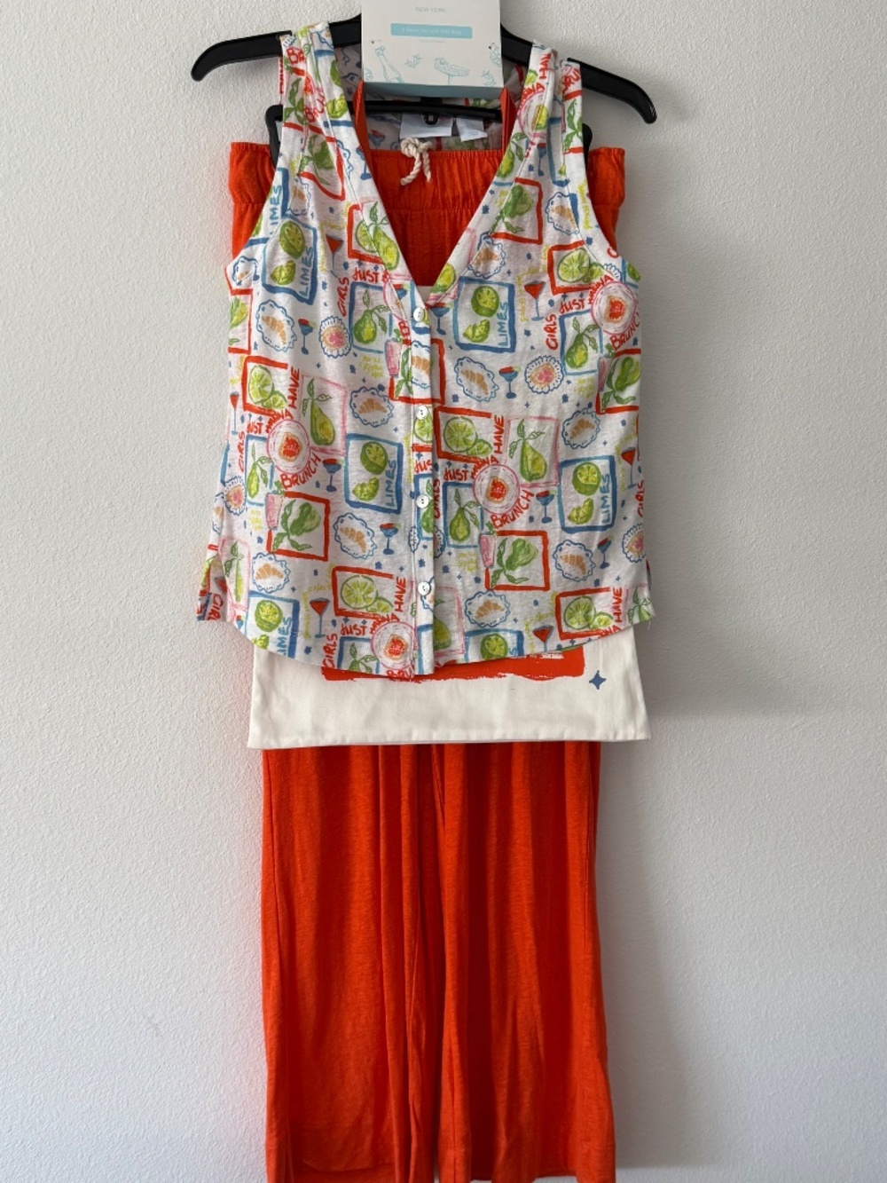 Cynthia Rowley 3pc Resort Linen Set Orange Wide Leg Pants Top Bag S NWT